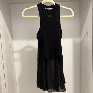 Alexander Wang Ribbed Mock Tank Top With Sheer Cutaway in Black